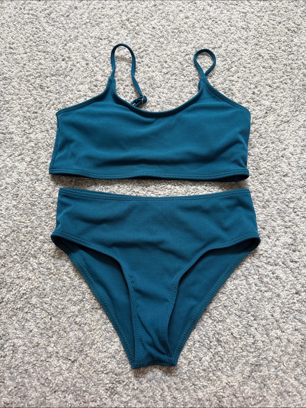 Teal Ribbed Two-Piece Bikini Set